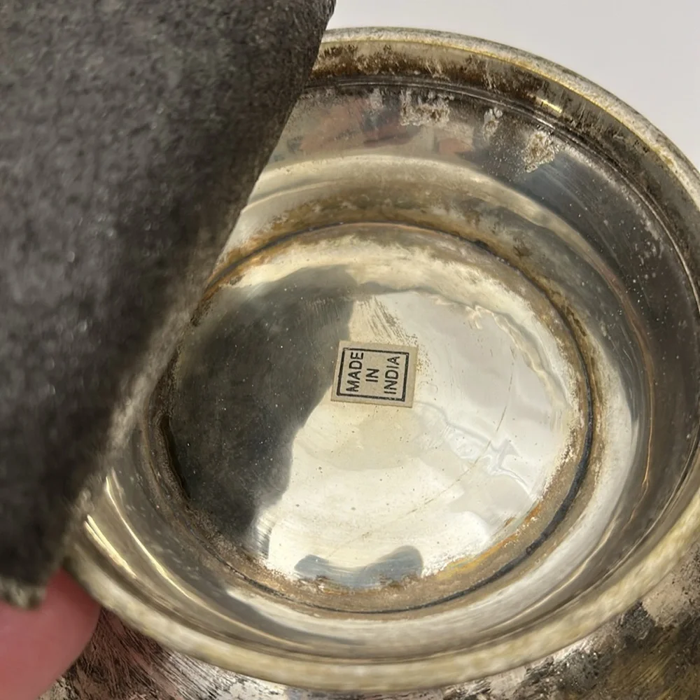 Vintage Silver Plate‎ Hammered Bowl with Stag Handles SKU 1492